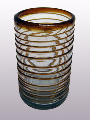 Vasos de Vidrio Soplado al Mayoreo / vasos grandes con espiral color ámbar / Éstos elegantes vasos cubiertos con una espiral color ámbar darán un toque artesanal a su mesa.